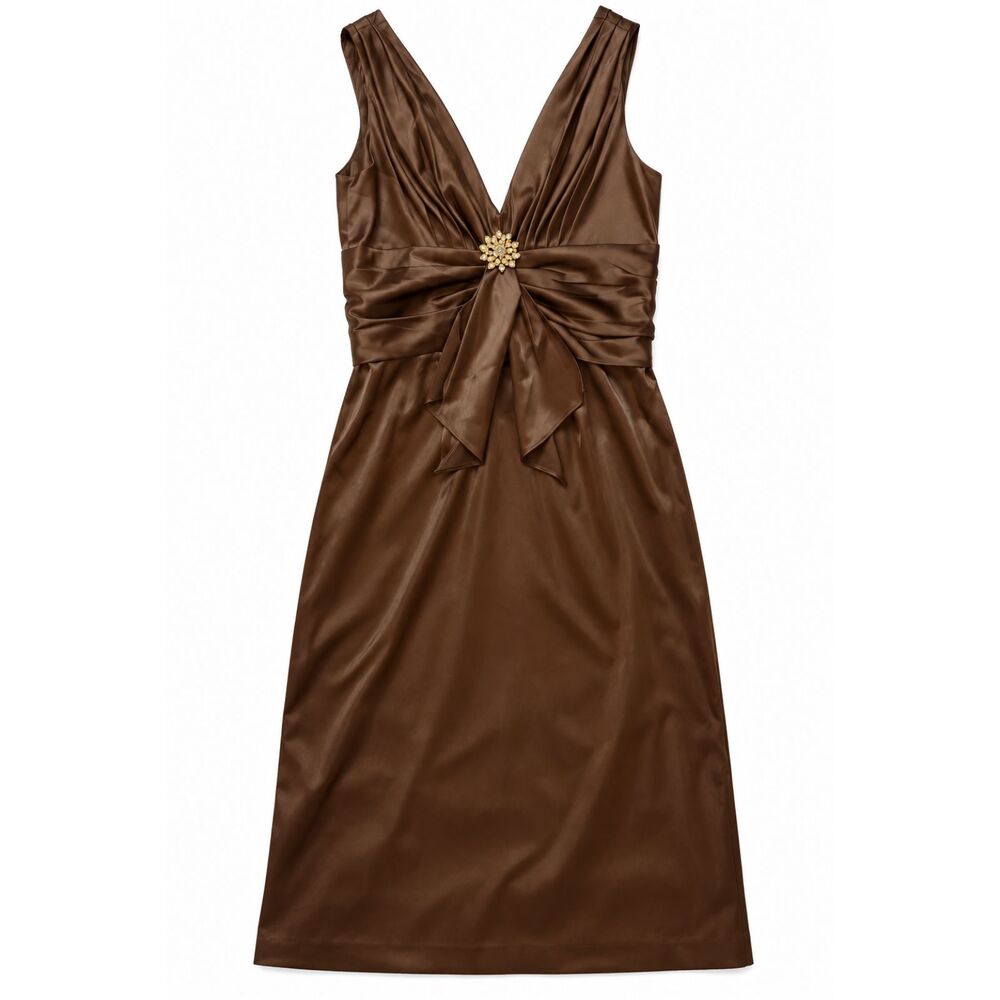 Jessica Howard Formal Brown Sleeveless Ruched Cocktail Dress Womens